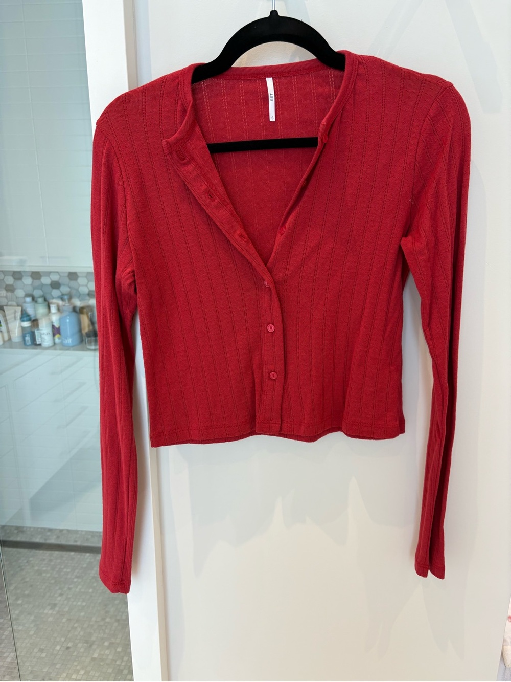 SET Active Pointelle Cardigan in Red